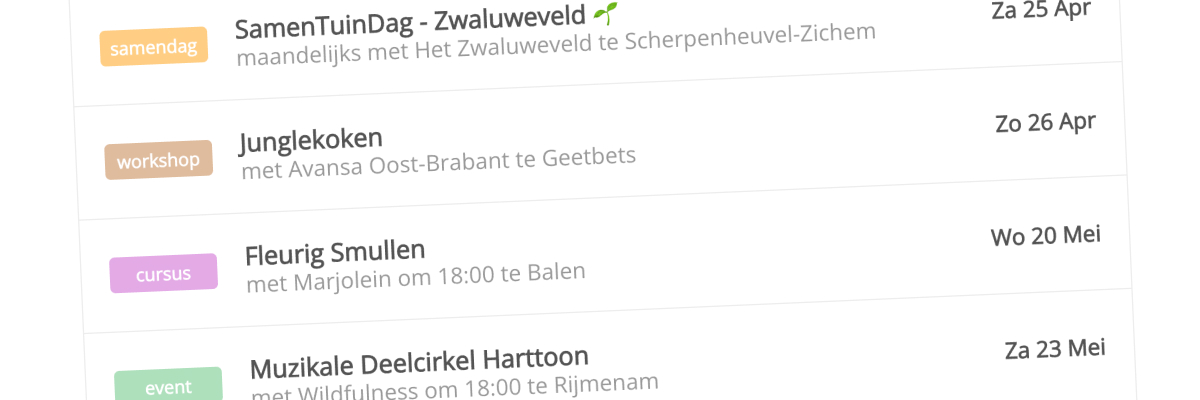 screenshot van de public events list widget